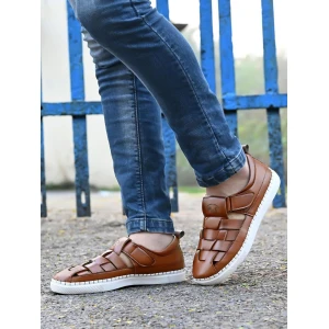 Mens Casual PU Leather Tan Sandal