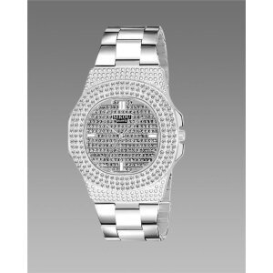 Golden Stone Studded Diamond Wrist Watch For Boys & Men