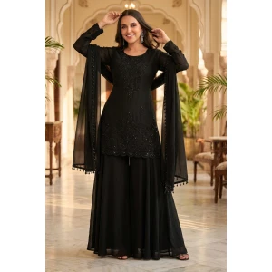 Neha Dhupia Black Function Wear Beads Work Readymade Plazzo Suit