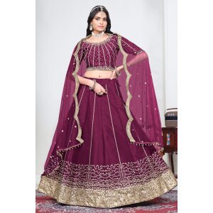 Beautiful Art Silk Designer Magenta Lehenga With Net Dupatta