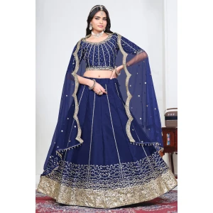 Blue Art Silk Designer Lehenga With Net Dupatta