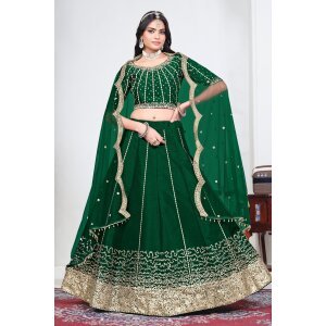 Embroidered Art Silk Green Function Wear Lehenga Choli