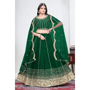 Embroidered Art Silk Green Function Wear Lehenga Choli