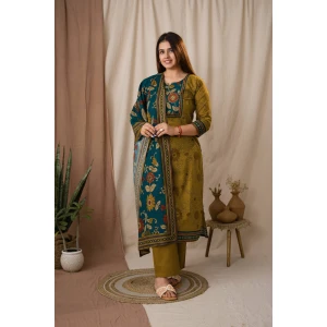 Mustard Olive Kalamkari Printed Kurta Set