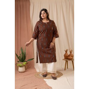 Amthi Women's Maroon Cotton Printed Straight Kurta | Daily Wear Kurti