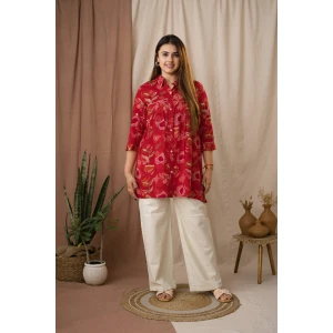 Red Foil Silk Bandhani Printed A-Line Tunic