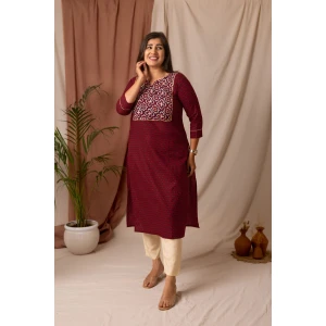 Maroon Rayon Straight Printed Kurta | Daily Wear Kurti