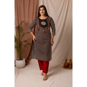 Black Soft Rayon Ajrakh Print Straight Kurta | Daily Wear Kurti For Women